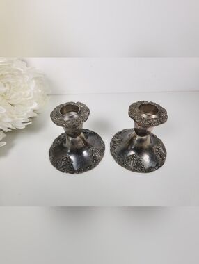Pair of Vintage Godinger Silver Plated Ornate Candlestick Holders | Baroque